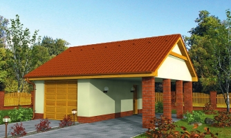 Projekt garáže s prístreškom a sedlovou strechou